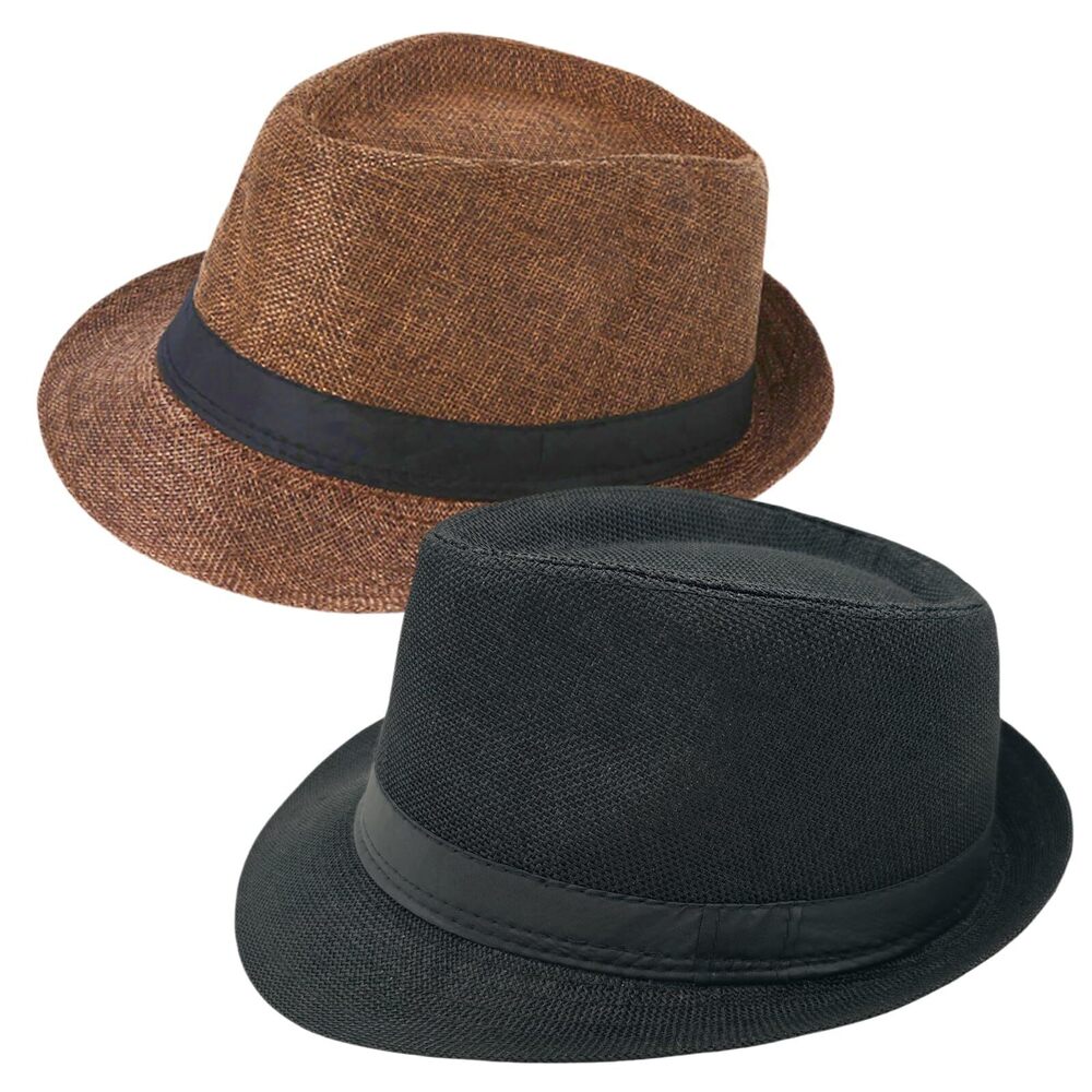 3127 2 Pack Short Brim Fedora Classic 20s Trilby Panama Hats Summer Travel
